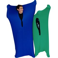 Children having fun wearing the Space Explorers Calming Body Sock in colors blue and green 