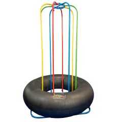 Jungle Jumparoo with black inner bouncy tube and multicolored steel poles
